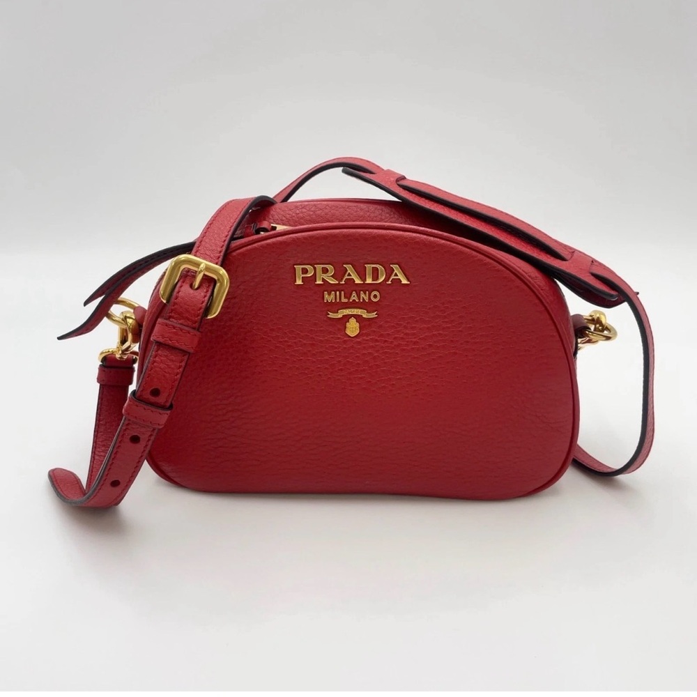 Authentic Prada Vitello Daino Leather Red Shoulder Bag W/Strap - Picture 3 of 16